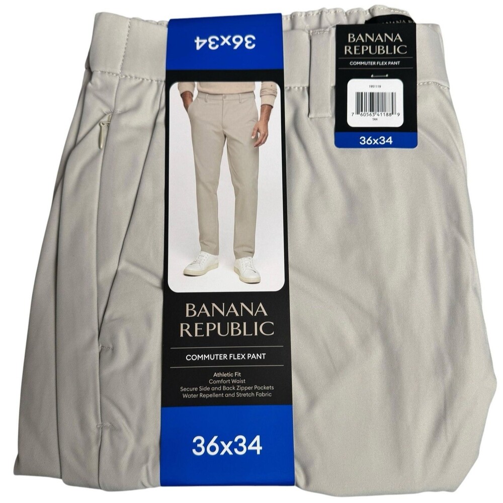 Banana Republic Mens Size 36x34 Tan Athletic Fit Commuter Pants Performance Tech
